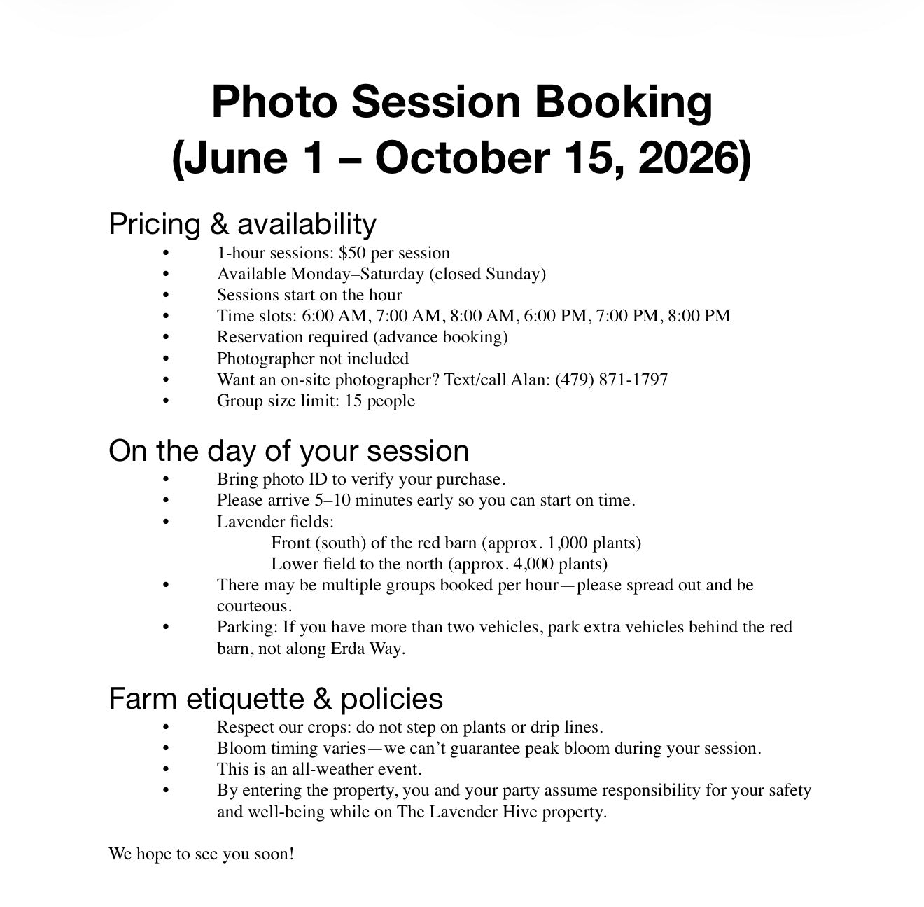 Book A Photoshoot In Our Lavender Field